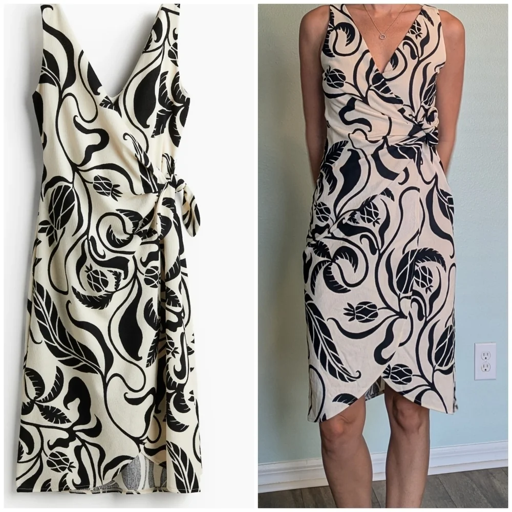 New!! H&M Black and Cream Floral Midi Dress